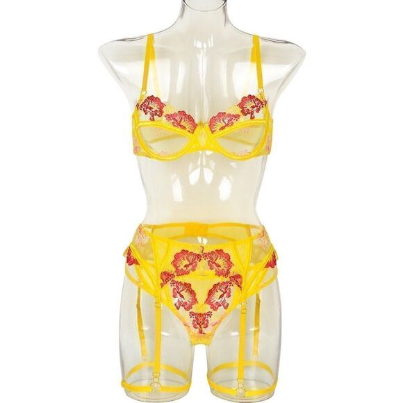 Sexy Sheer Floral Embroidered Lingerie Set - Picture 14 of 16